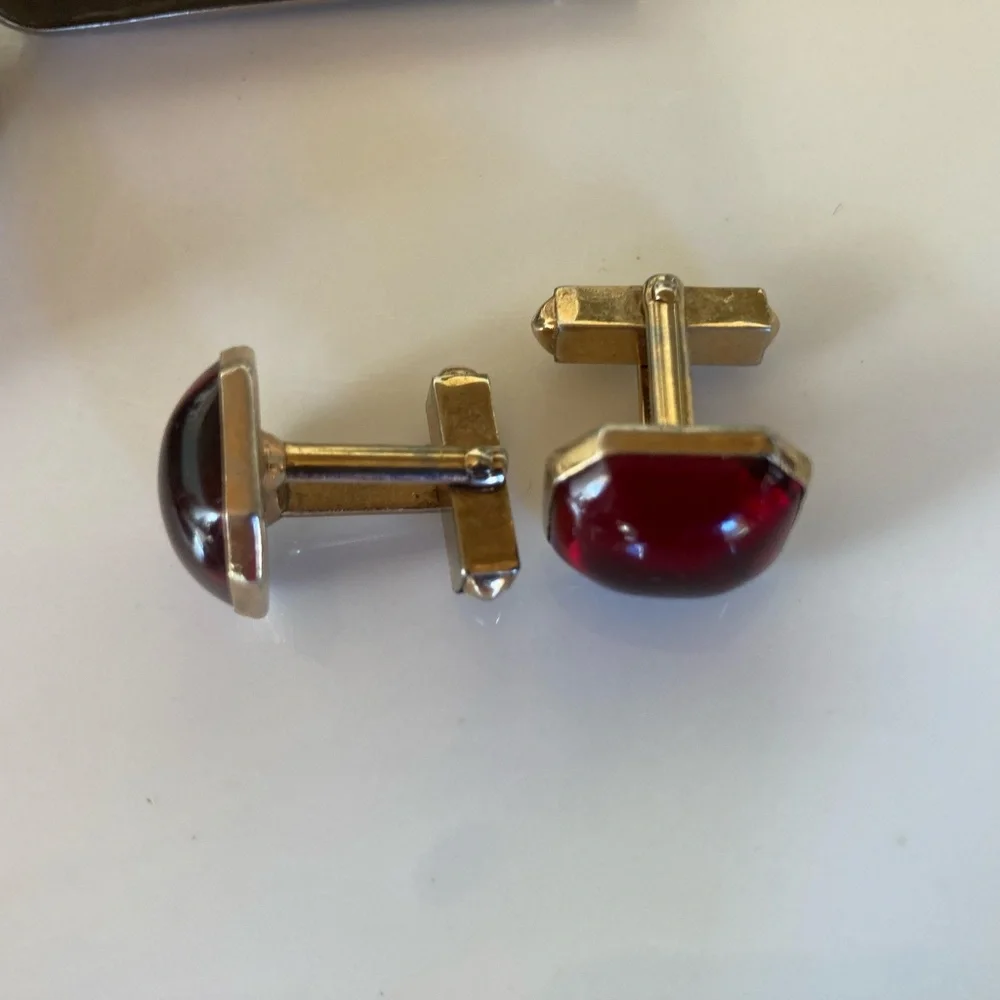 🇺🇸 Vintage Swank Gold/ Red dress cuff links 40s/50s vintage